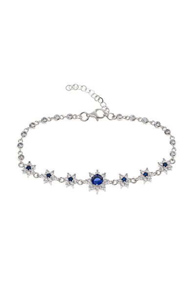 NAGISS Lacivert Zirkon Taşlı Çiçek Model 925 Ayar Gümüş Kadın Bileklik