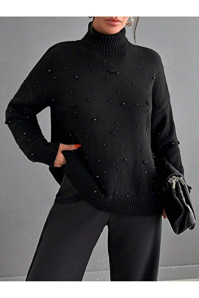 AYZEY Pulover tricotat cu margele negre