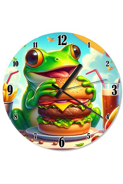 Tablomega Frog Holding a Hamburger Design Wall Clock