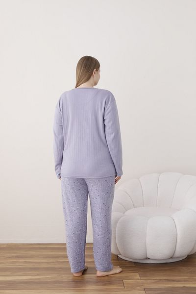 CALİA Women's Interlock Fabric Plus Size Button Sleepwear Suit