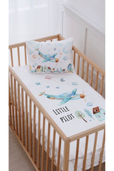 Lilabio 100% Cotton Park Bed Crib Bedding Set (70X120) Airplane