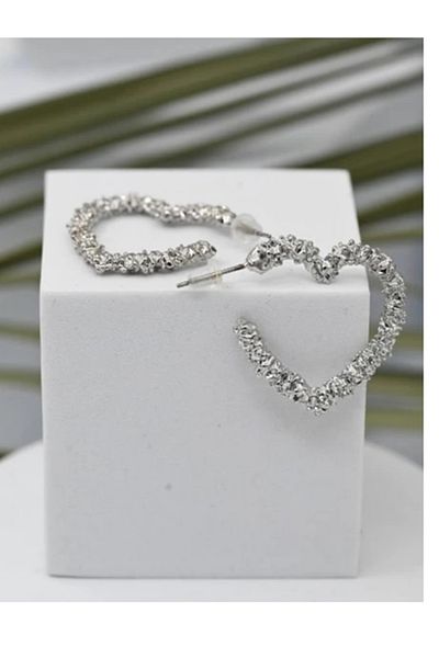 mos&more Silver Heart Model Stylish Hoop Earrings