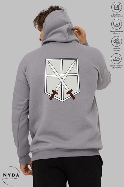 Nyda Collections Φούτερ Attack on Titan 2 με στάμπα Unisex με κουκούλα - Μακρυμάνικο, Ανοιχτό, Βαμβακερό Oversize