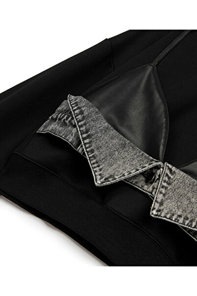 Twist Faux Leather and Denim Mix Sweatshirt