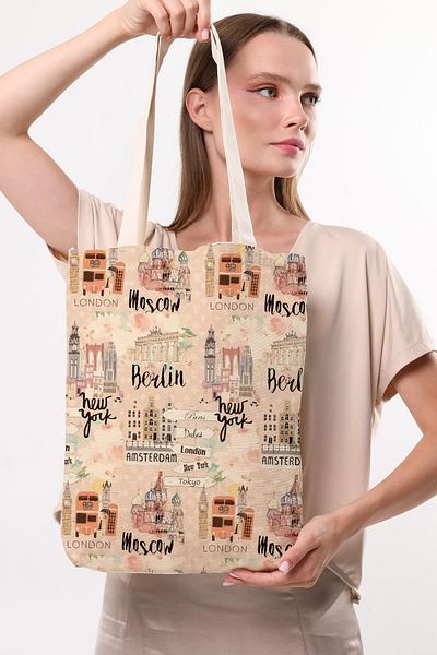 Çınar Bez Çanta Canvas Popular Cities Printed Cloth Bag