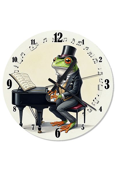 Tablomega Elegant Frog on the Piano Wall Clock with Flows