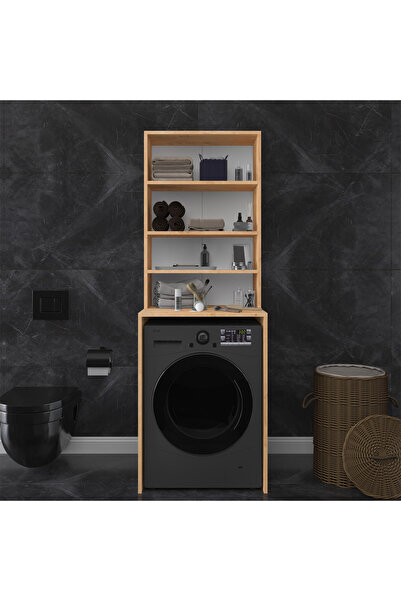 asratrend Lüks Raflı Çamaşır Makinesi Dolabı %100 MDF Çamaşır Kurutma Banyo D...