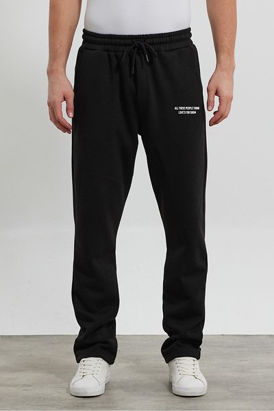 THE RULE Men's Baggy Sweatpants - 3 Thread Raster, Straight Leg, Loose Cut and Printed Black