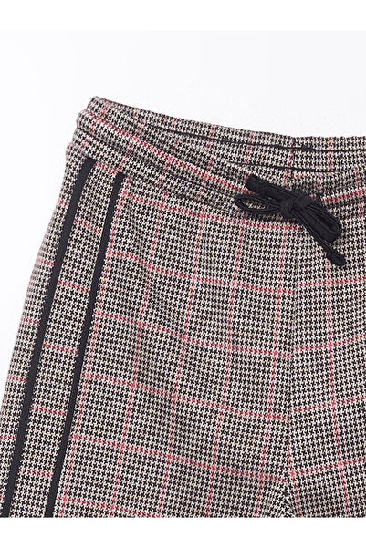 LC Waikiki Beige Elastic Waist Houndstooth Patterned Girl's Trousers