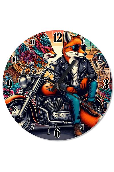 Tablomega Motorcycle Riding Fox Shaped Wall Clock