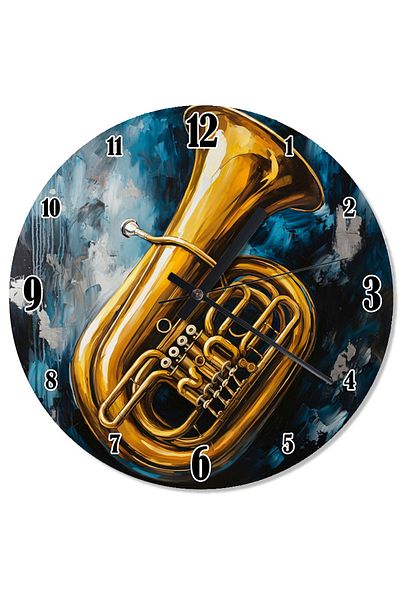 Tablomega Gold Tuba and Musical Note Patterned Wall Clock