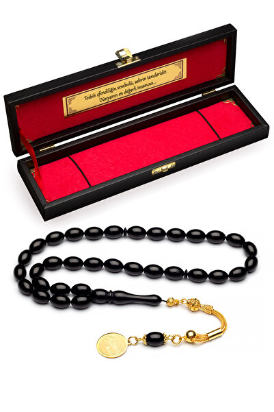 OTTOTESBİH Altın Kaplama Gümüş Püskül Sıkma Kehribar Tespih Kemal Atatürk İmzalı