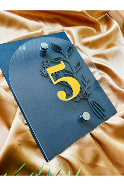 esamore concept Ahşap Pleksi Dekoratif Çiçekli Kapı Numarası, Çiçek Desenli Katmanlı Pleksi Levhalı Kapı  Numarası