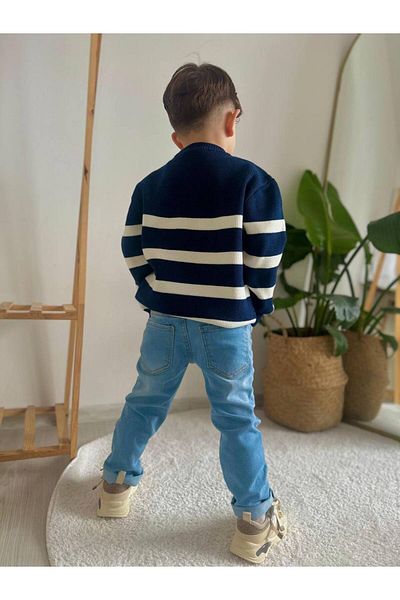 CANDA Striped Sweater-Denim Boy's Bottom-Top Suit
