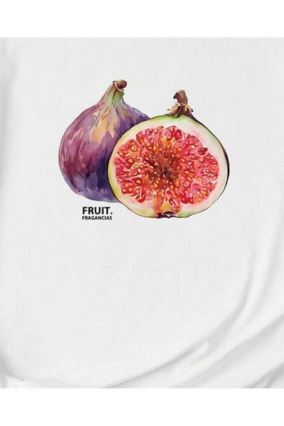 NO 601 Tricou de damă cu imprimeu alb cu smochine, supradimensionat, cu potrivire liberă