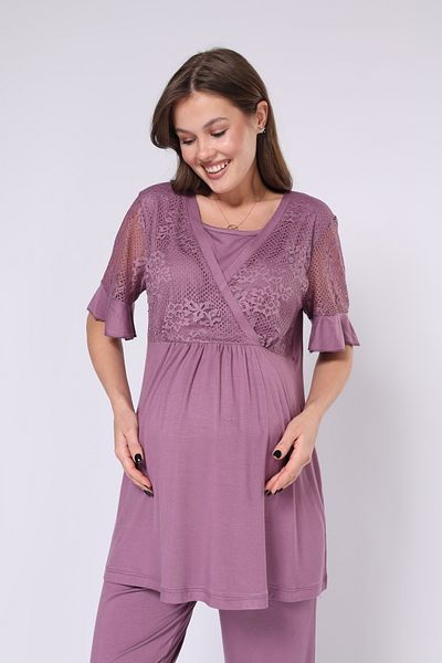 Pijamadam Women's Purple Dressing Gown Lace and Tulle Detailed Maternity-Pregnancy Pajamas Set