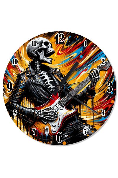Tablomega Skeleton Playing Guitar Colorful Background Shaped Wall Clock