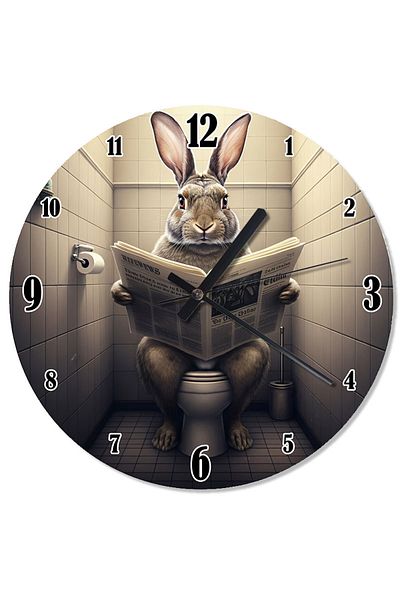 Tablomega Rabbit Reading Newspaper in the Toilet Design Wall Clock