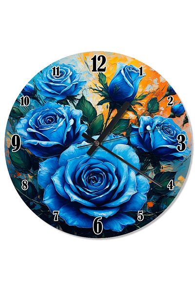 Tablomega Elegance of Blue Roses Patterned Wall Clock