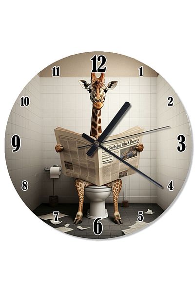 Tablomega Giraffe Reading Newspaper in the Toilet Analog Wall Clock