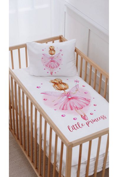 Lilabio 70X120 Park Bed Crib Duvet Cover Set - 100% Cotton, Pink Ballerina