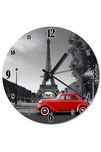 Tablomega Red Vosvos and Eiffel Design Wall Clock