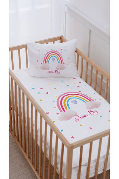 Lilabio 100% Cotton Mother's Side Crib Duvet Cover Set (60X100) Hearted Rainbow