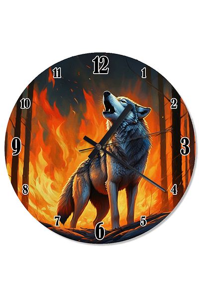 Tablomega Fire Howling Wolf Shaped Wall Clock