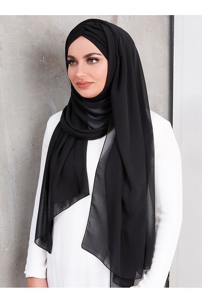 Differenza Σάλι Hijab Chiffon - Μαύρο, Έτοιμο για Κόμπο