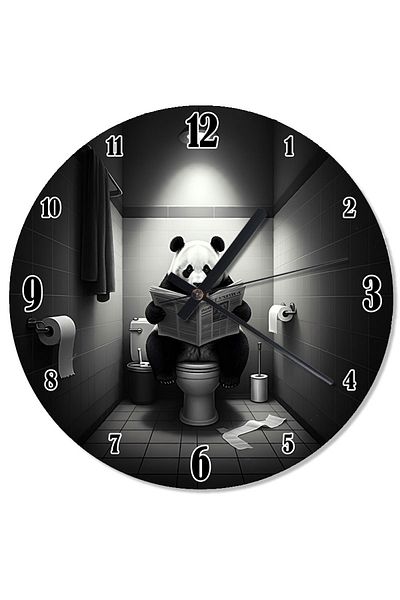Tablomega Panda Reading Newspaper in the Toilet Decorative Wall Clock