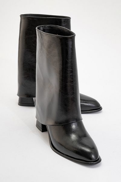 LuviShoes Γυναικείες μπότες με χοντρό τακούνι ELLAS Black Skin