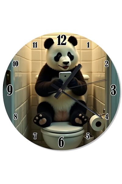 Tablomega Panda Design Wall Clock with Phone in Toilet