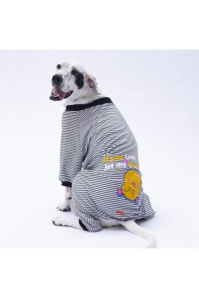 Pawstar Medium and Large Breed Dog Pajamas with Black Stripes - Dog Jumpsuit - Dog Outfit (15 Kg-45 kg)