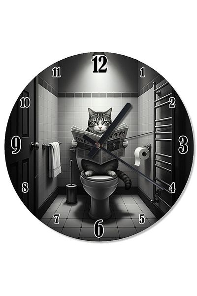 Tablomega Toilet and Cat Design Wall Clock