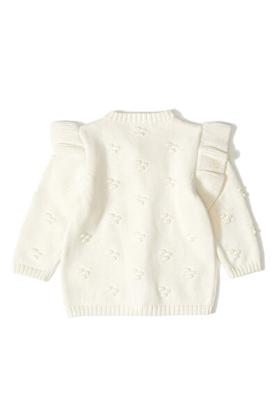 ElisaOtantik Patique Kids Ecru Baby Girl Ruffled Organic Cotton Knitwear Cardigan