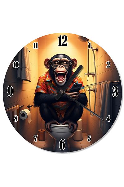 Tablomega Cheerful Chimpanzee Design Wall Clock in the Toilet