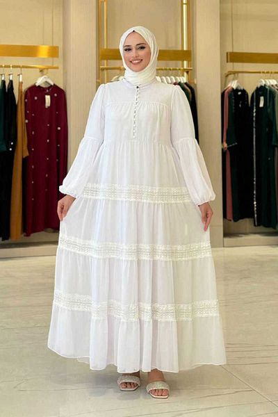 Bym Fashion Φόρεμα σιφόν εκρού - 3923 με λεπτομέρεια από δαντέλα