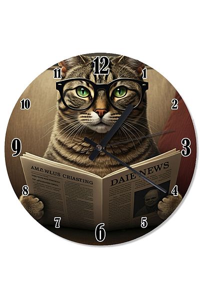 Tablomega Cat Reading Newspaper Wall Clock with Flea