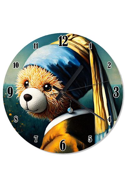 Tablomega Pearl Earring Teddy Bear Shaped Wall Clock