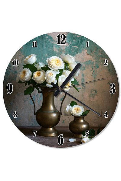 Tablomega White Flower Vase Design Wall Clock