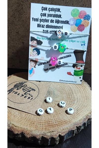 Butenin Atölyesi Karne hediyesi, 10 adet, harfli, baykuş figürlü isme özel ip...