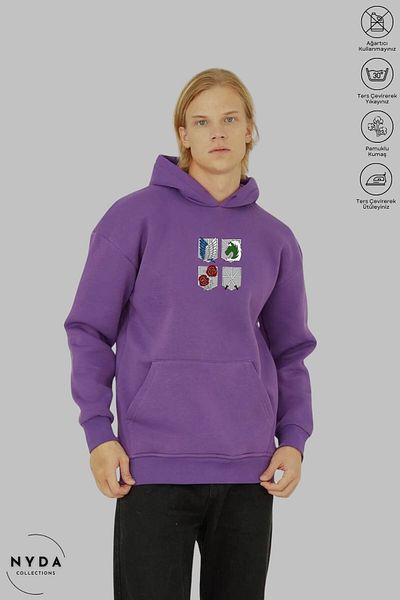 Nyda Collections Φούτερ Attack on Titan 2 με στάμπα Unisex με κουκούλα - Μακρυμάνικο, Ανοιχτό, Βαμβακερό Oversize
