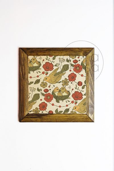 Artavessa Панел за картина с рамка от масивно дърво, камък, 26 x 26 см - Пролет и птици 4