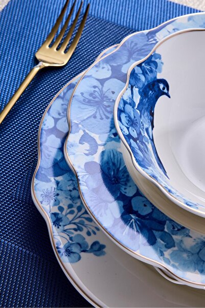 Perotti Porselen Blue Bird Bone 24 Parça 6 Kişilik Yemek Takımı