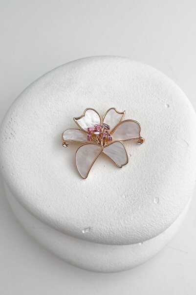 Modex Taş Detaylı Sedef Çiçek Broş (4cm)