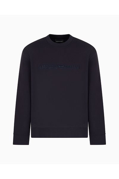 Emporio Armani Men's Woven Fabric Regular Fit Round Neck Long Sleeve Navy Blue Sweatshirt Em 001126   Af10013-Ub118