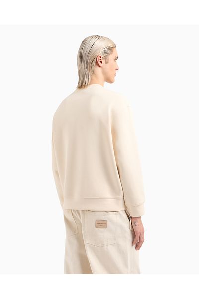 Emporio Armani Men's Round Neck Regular Fit Woven Fabric Printed Long Sleeve Beige Sweatshirt Em 001052   Af10013-M105