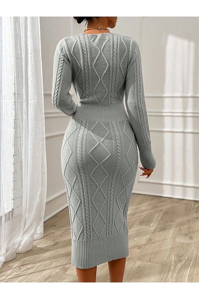 MODAVERA Women's Long Sleeve Double Breasted Collar Knitwear Midi Dress