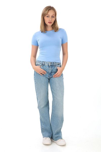 penyebizden Tricou albastru Crop Slim Fit din bumbac Lycra