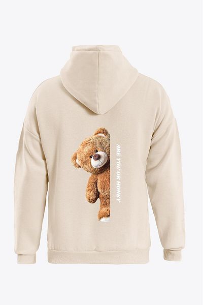 SOFTWAY Are You Ok Honey Printed Unisex Oversize Φούτερ - ΜΠΕΖ με κουκούλα και φλις